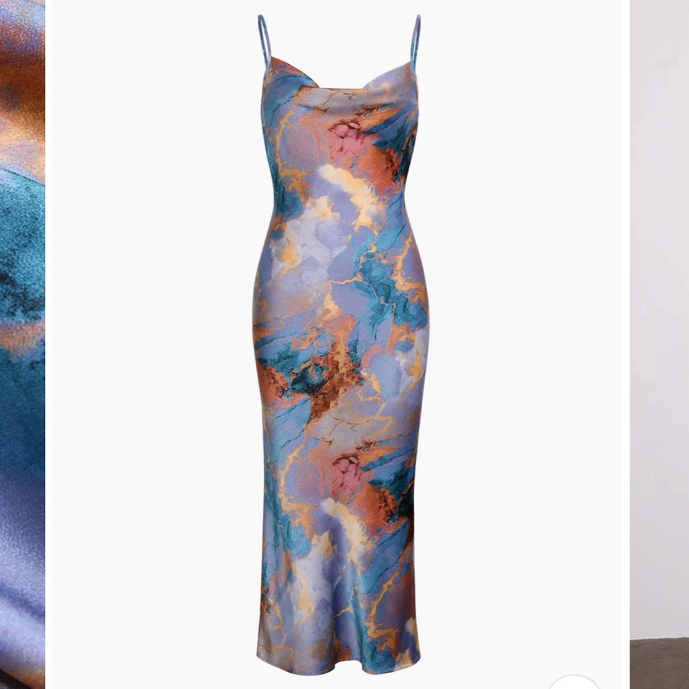 NEW WOMENS MICA ABSTRACT PRINT BACKLESS MIDI SLIP DRESS